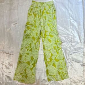 Urban Outfitters Green Paisley Trousers cargo pants wide leg silky